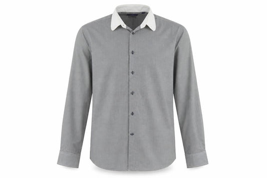 Next Mens Black Herringbone Polyester Button-Up Size 17 Collared Button
