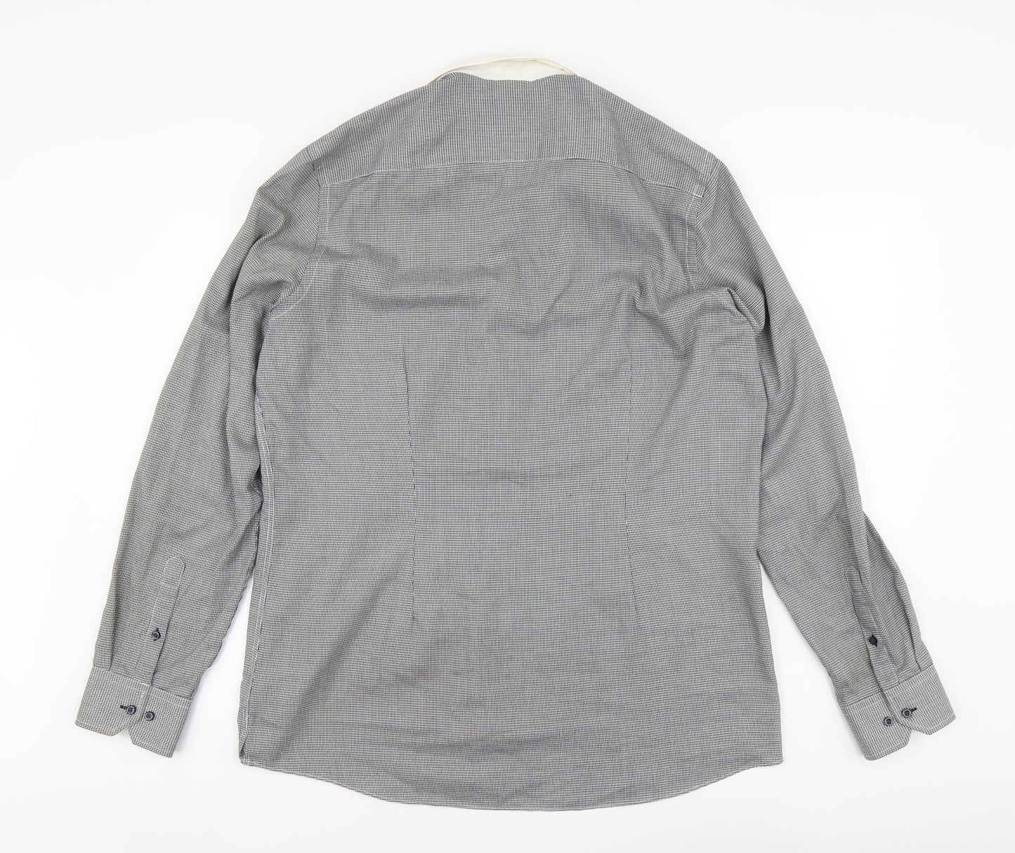 NEXT Mens Black Herringbone Polyester Button-Up Size 17 Collared Button