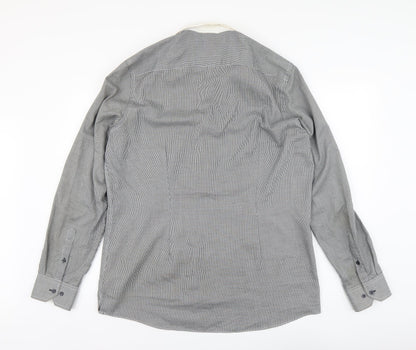 Next Mens Black Herringbone Polyester Button-Up Size 17 Collared Button