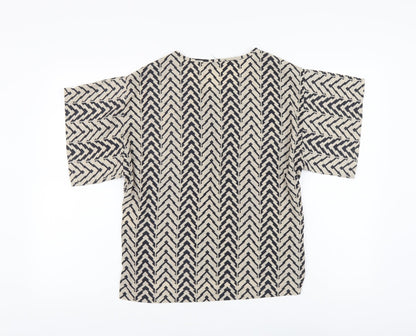 Quiz Womens Beige Geometric Polyester Basic Blouse Size 8 Round Neck