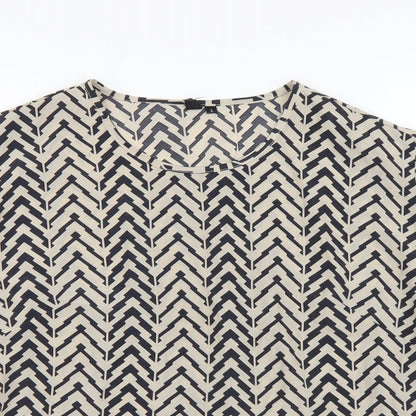 Quiz Womens Beige Geometric Polyester Basic Blouse Size 8 Round Neck