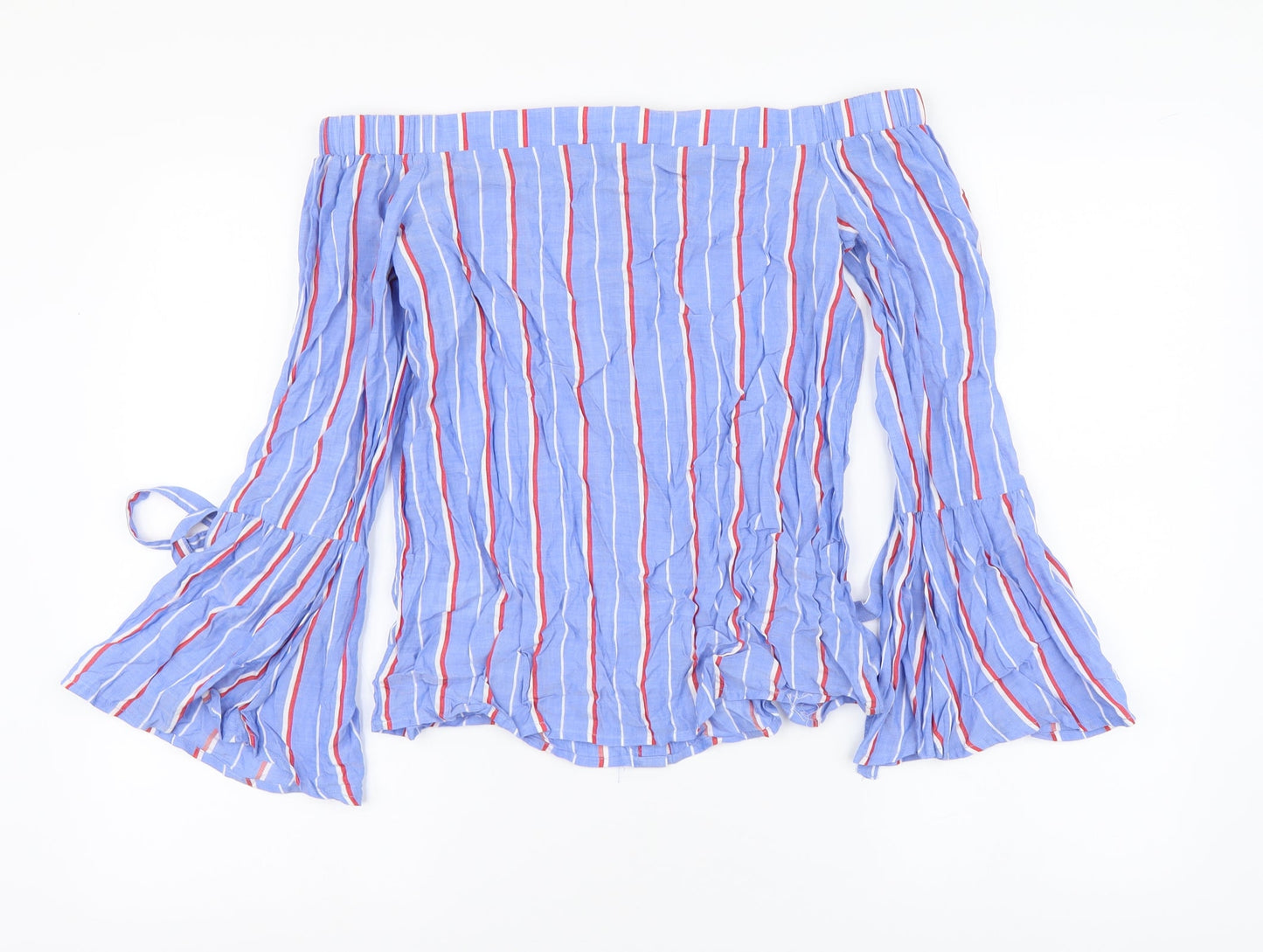 Atmosphere Womens Blue Striped Viscose Basic Blouse Size 8 Off the Shoulder