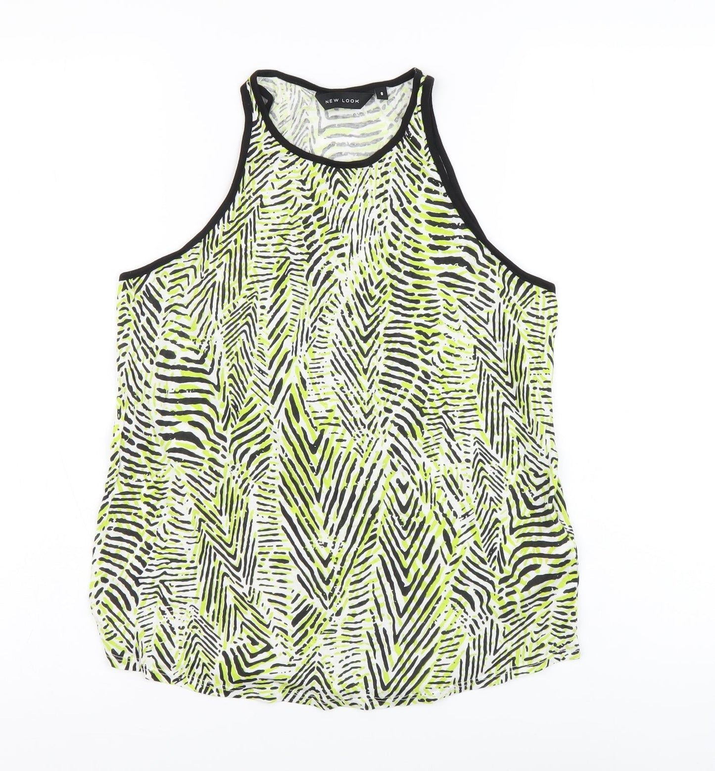 New Look Womens Green Geometric Cotton Basic Tank Size 8 Round Neck