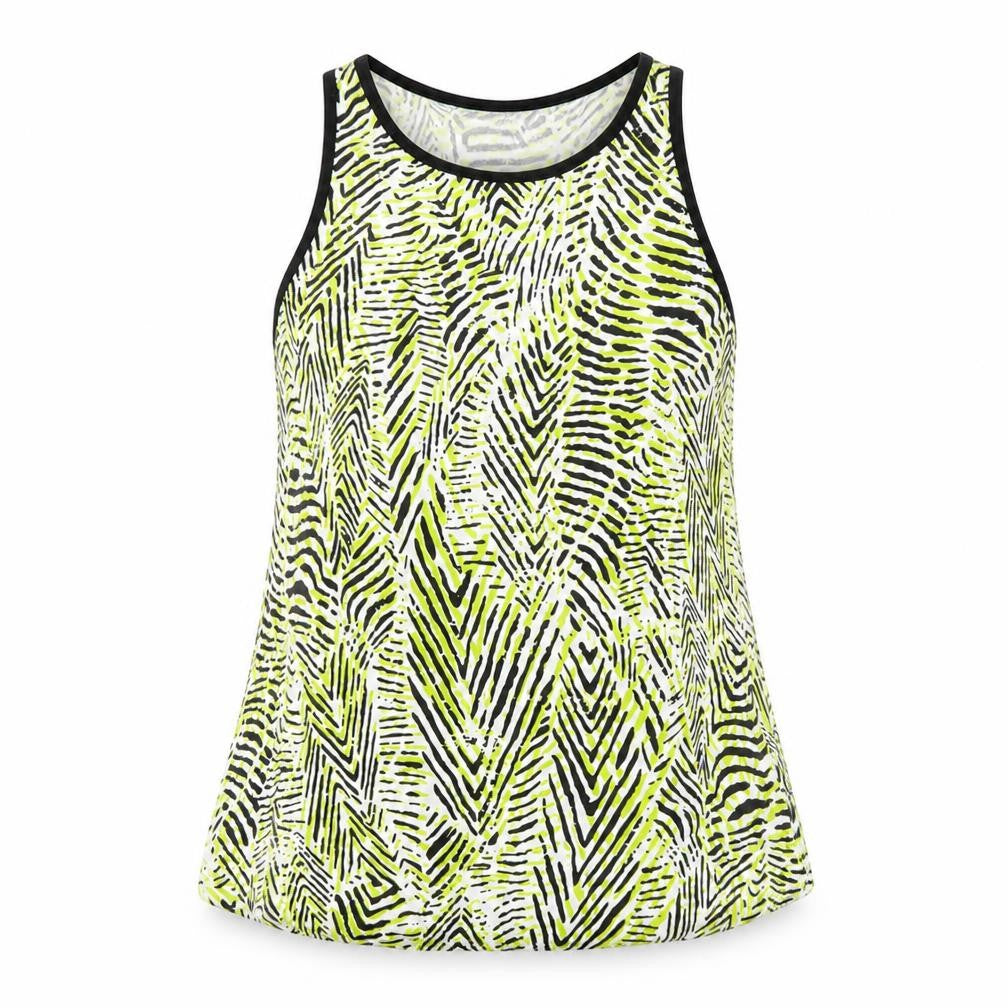 New Look Womens Green Geometric Cotton Basic Tank Size 8 Round Neck