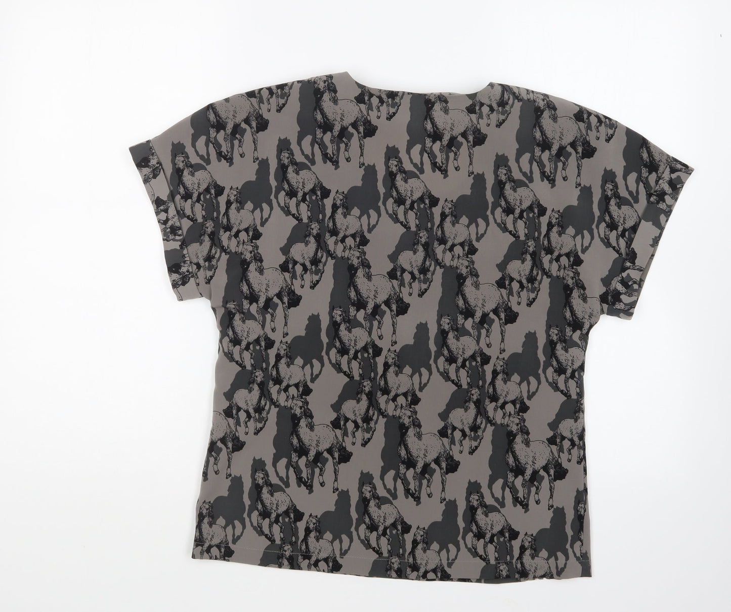 VERO MODA Womens Grey Geometric Polyester Basic Blouse Size XS Round Neck - Horses