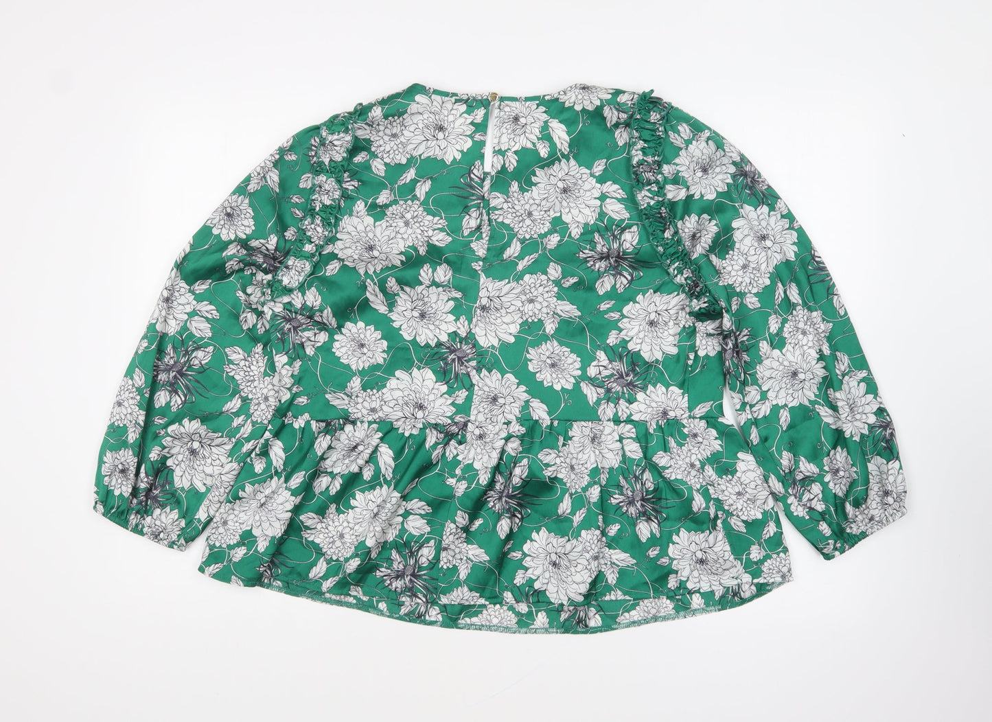 Dunnes Stores Womens Green Floral Polyester Basic Blouse Size M Round Neck - Peplum Top