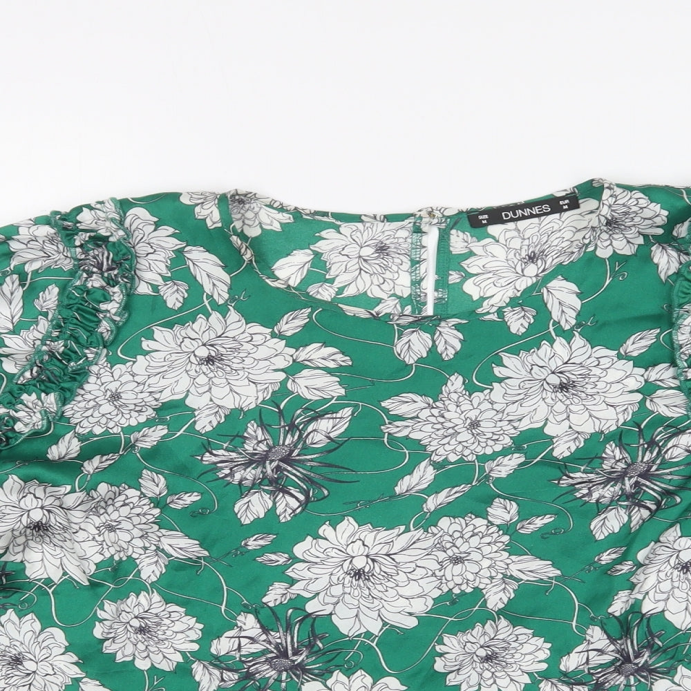 Dunnes Stores Womens Green Floral Polyester Basic Blouse Size M Round Neck - Peplum Top