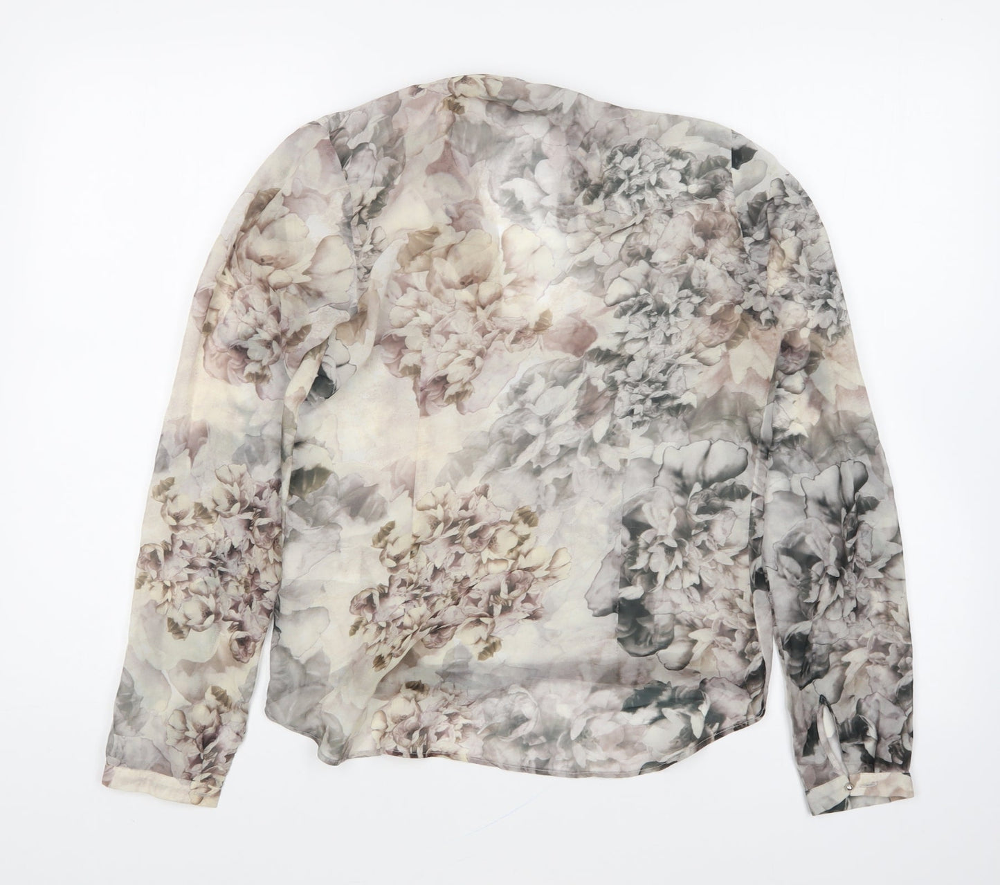 H&M Womens Grey Floral Polyester Basic Blouse Size 6 V-Neck