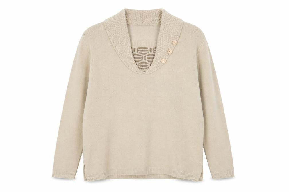 Envy Womens Beige Collared Acrylic Pullover Jumper Size L