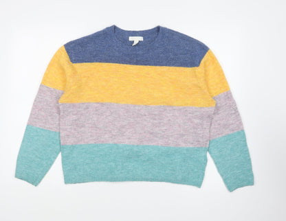 Preloved H&M Womens Multicoloured Round Neck Acrylic Pullover Jumper Size S - Front