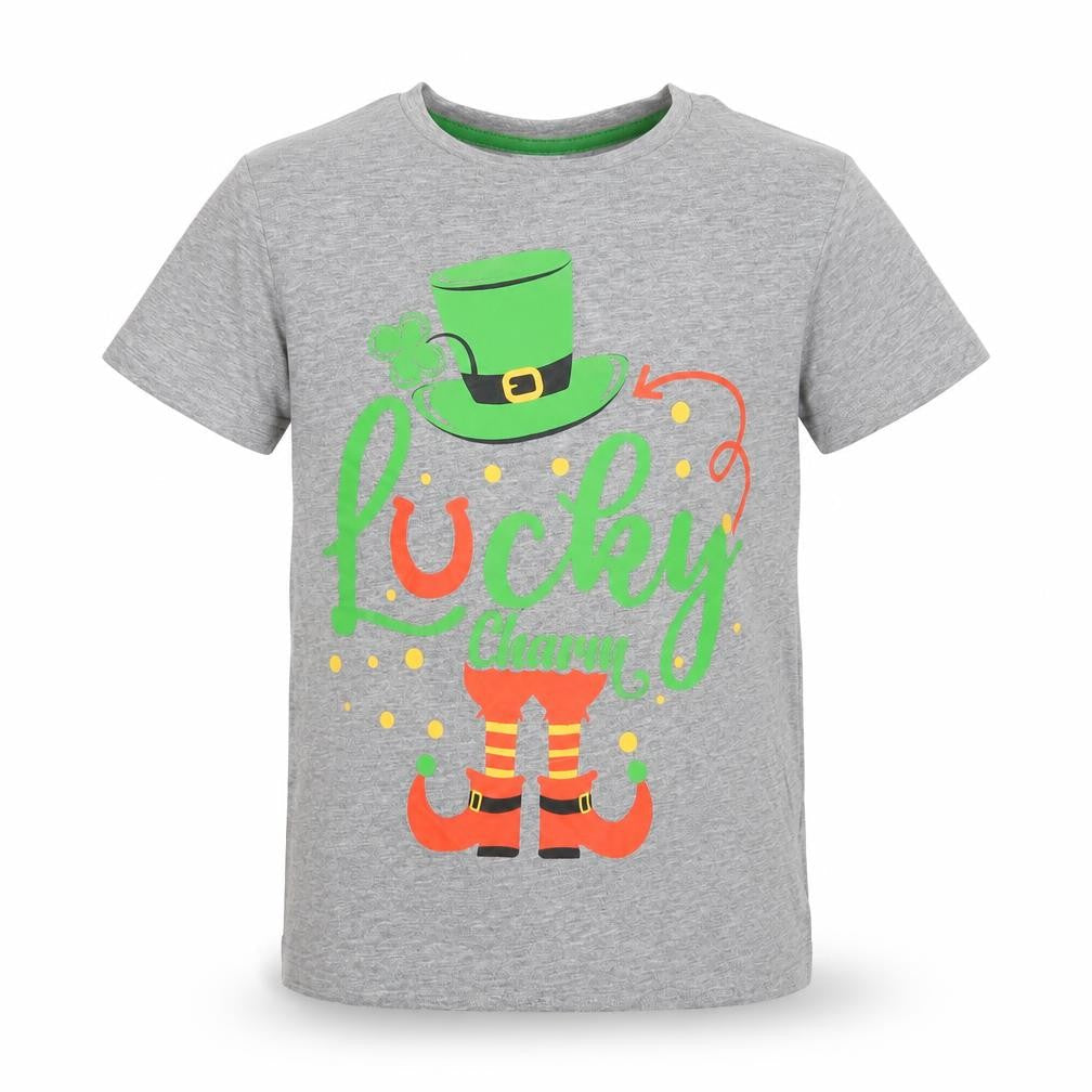 PEP&CO Boys Grey Cotton Basic T-Shirt Size 9-10 Years Round Neck Pullover - Lucky Charm