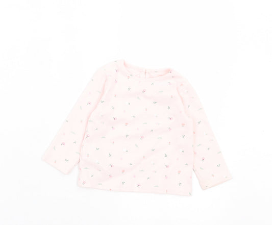 Primark Girls Pink Floral Cotton Basic Casual Size 9-12 Months Crew Neck Button
