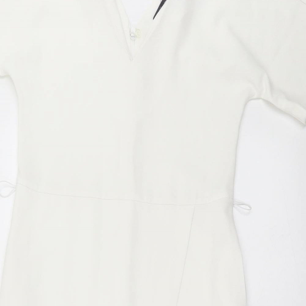 Marks and Spencer Womens White Polyester A-Line Size 8 V-Neck Zip