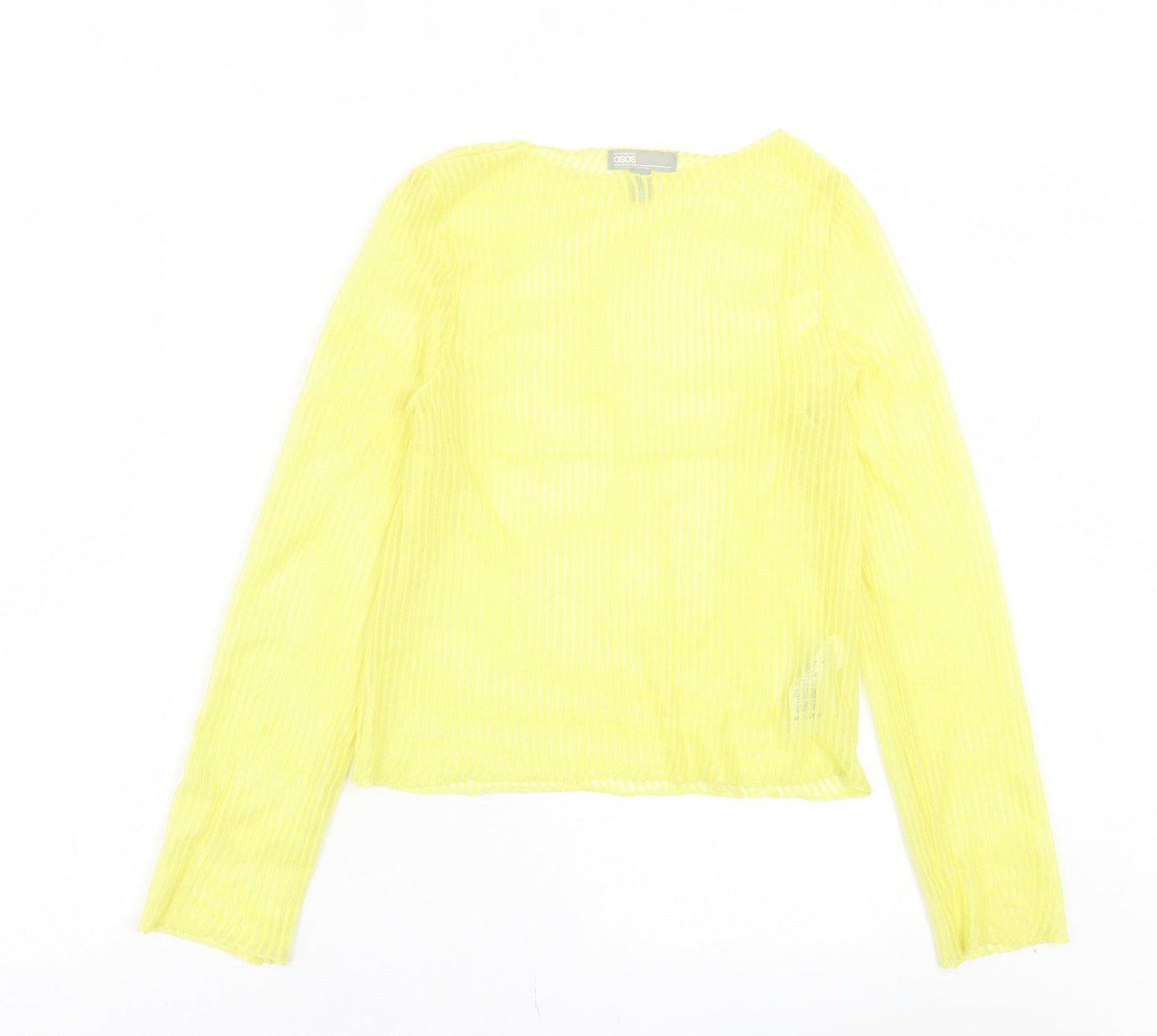 ASOS Womens Yellow Striped Polyester Cropped T-Shirt Size 8 Boat Neck