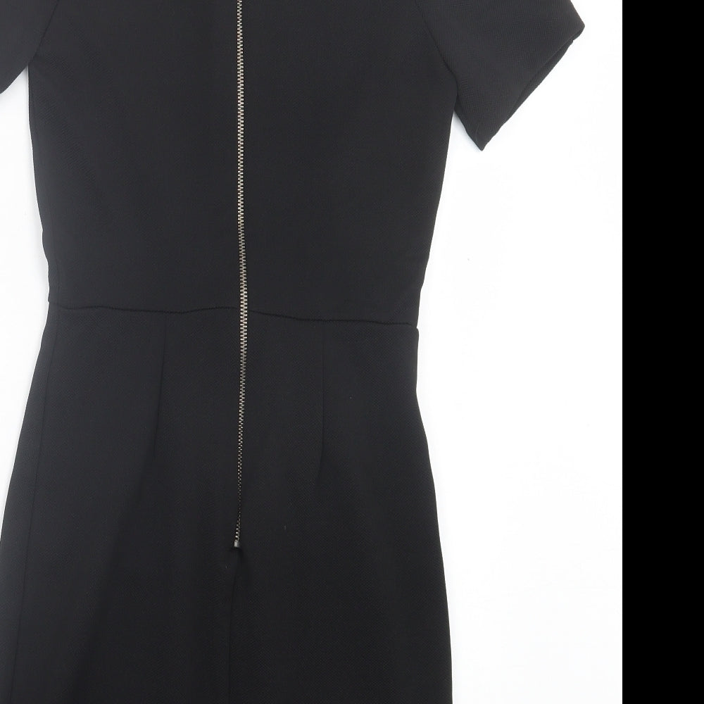 FOREVER 21 Womens Black Polyester Shift Size S Crew Neck Zip