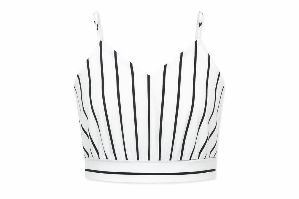SheIn Womens White Striped Polyester Cropped Tank Size S V-Neck - Tie Back