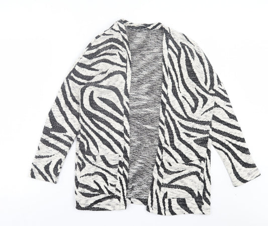 Stradivarius Womens Beige V-Neck Animal Print Cotton Cardigan Jumper Size S