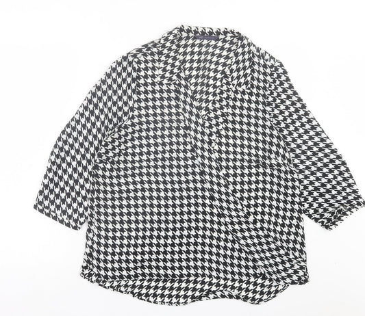 Marks and Spencer Womens Black Herringbone Polyester Basic Blouse Size 14 V-Neck