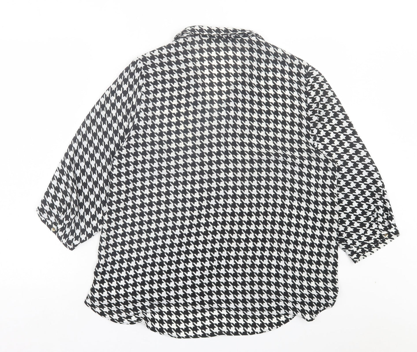 Marks and Spencer Womens Black Herringbone Polyester Basic Blouse Size 14 V-Neck