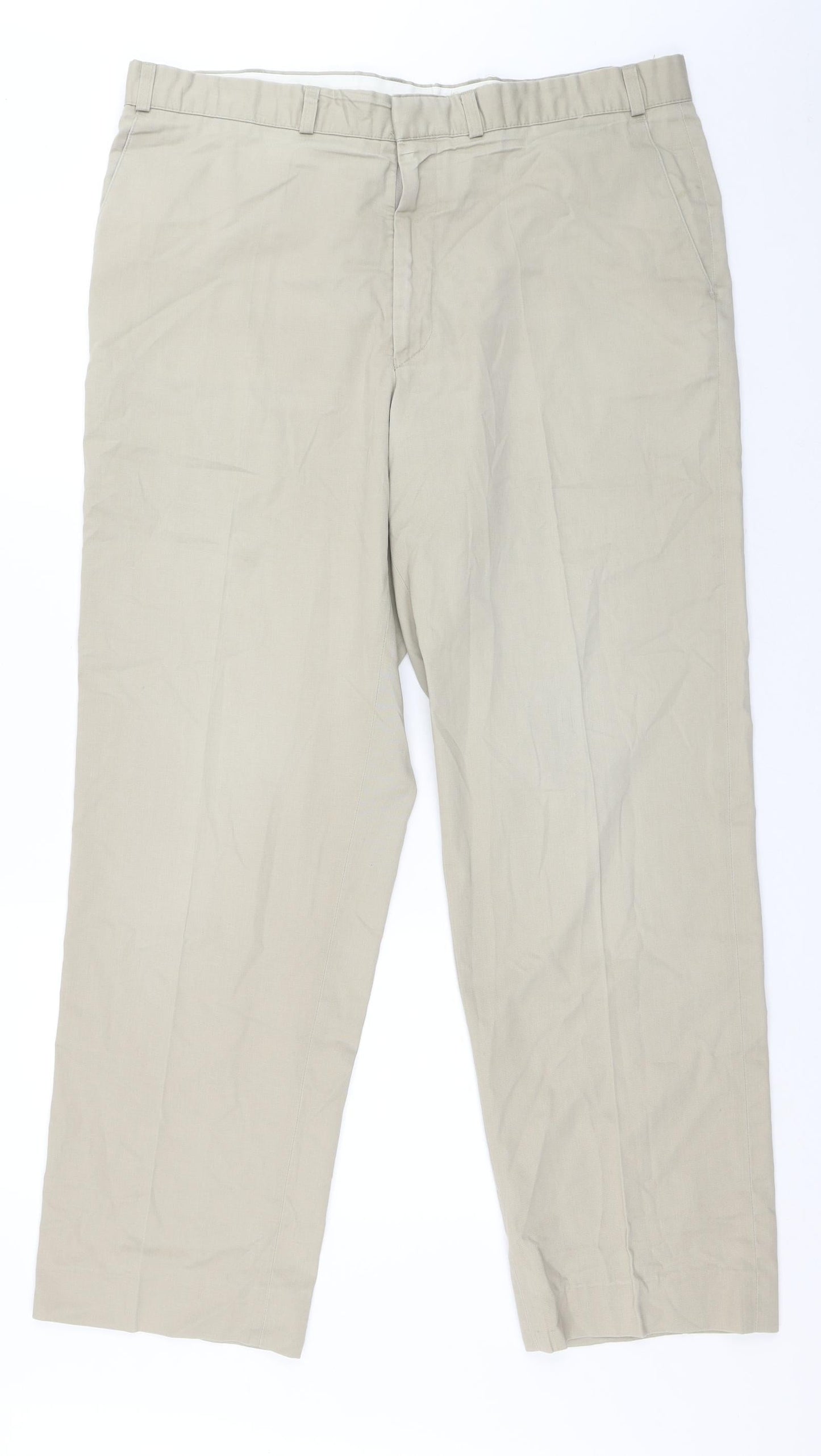 Marks and Spencer Womens Beige Cotton Chino Trousers Size 40 in L31 in Regular Hook & Loop