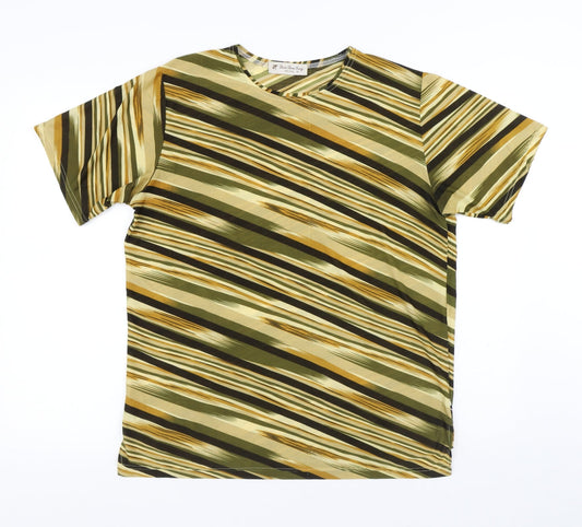 Dian Dian Tong Womens Multicoloured Striped Polyester Basic T-Shirt Size M Round Neck