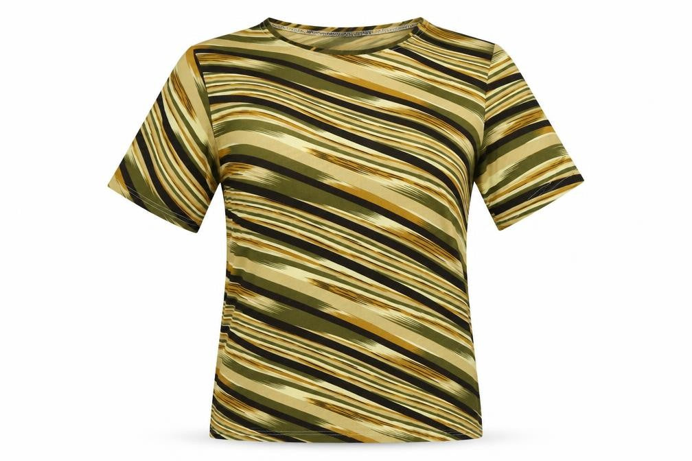 Dian Dian Tong Womens Multicoloured Striped Polyester Basic T-Shirt Size M Round Neck
