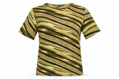 Dian Dian Tong Womens Multicoloured Striped Polyester Basic T-Shirt Size M Round Neck
