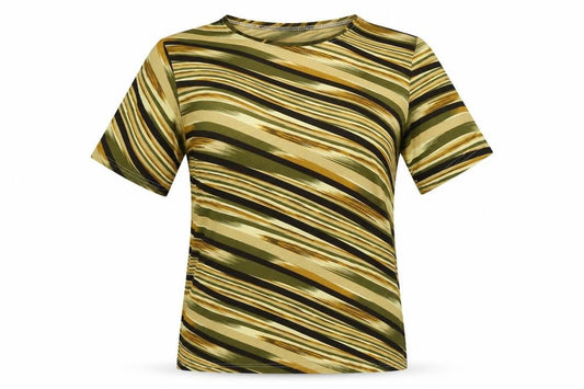 Dian Dian Tong Womens Multicoloured Striped Polyester Basic T-Shirt Size M Round Neck