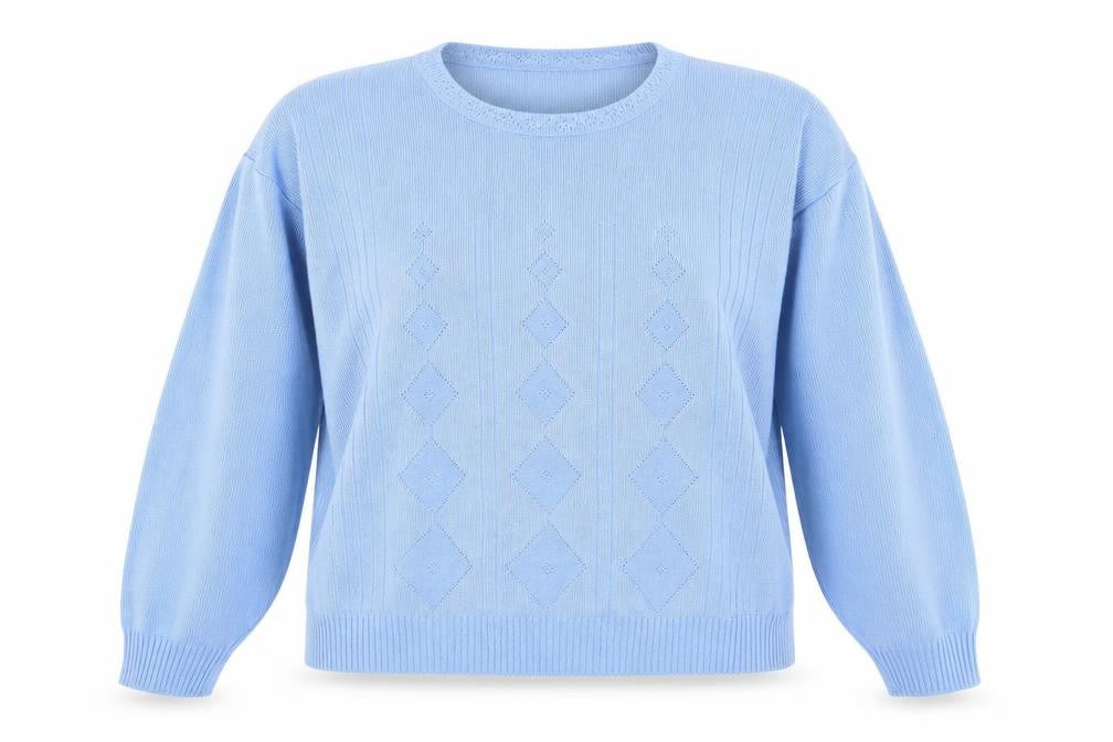 Capers Womens Blue Round Neck Polyethylene Pullover Jumper Size M