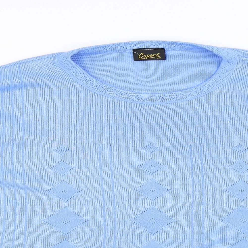 Capers Womens Blue Round Neck Polyethylene Pullover Jumper Size M