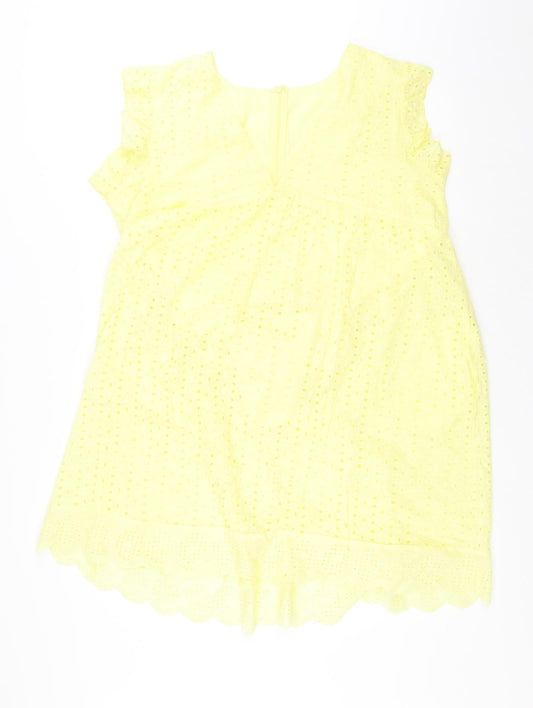 Preworn Womens Yellow Cotton Basic Blouse Size XL V-Neck