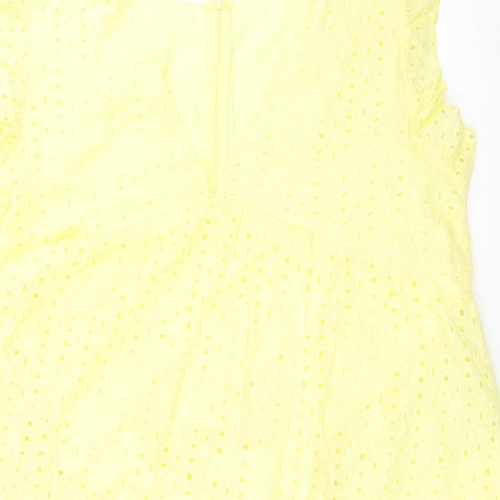 Preworn Womens Yellow Cotton Basic Blouse Size XL V-Neck