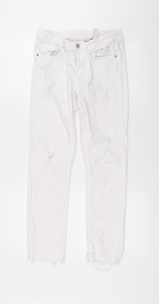 Zara Womens White Cotton Skinny Jeans Size 8 L26 in Regular Button