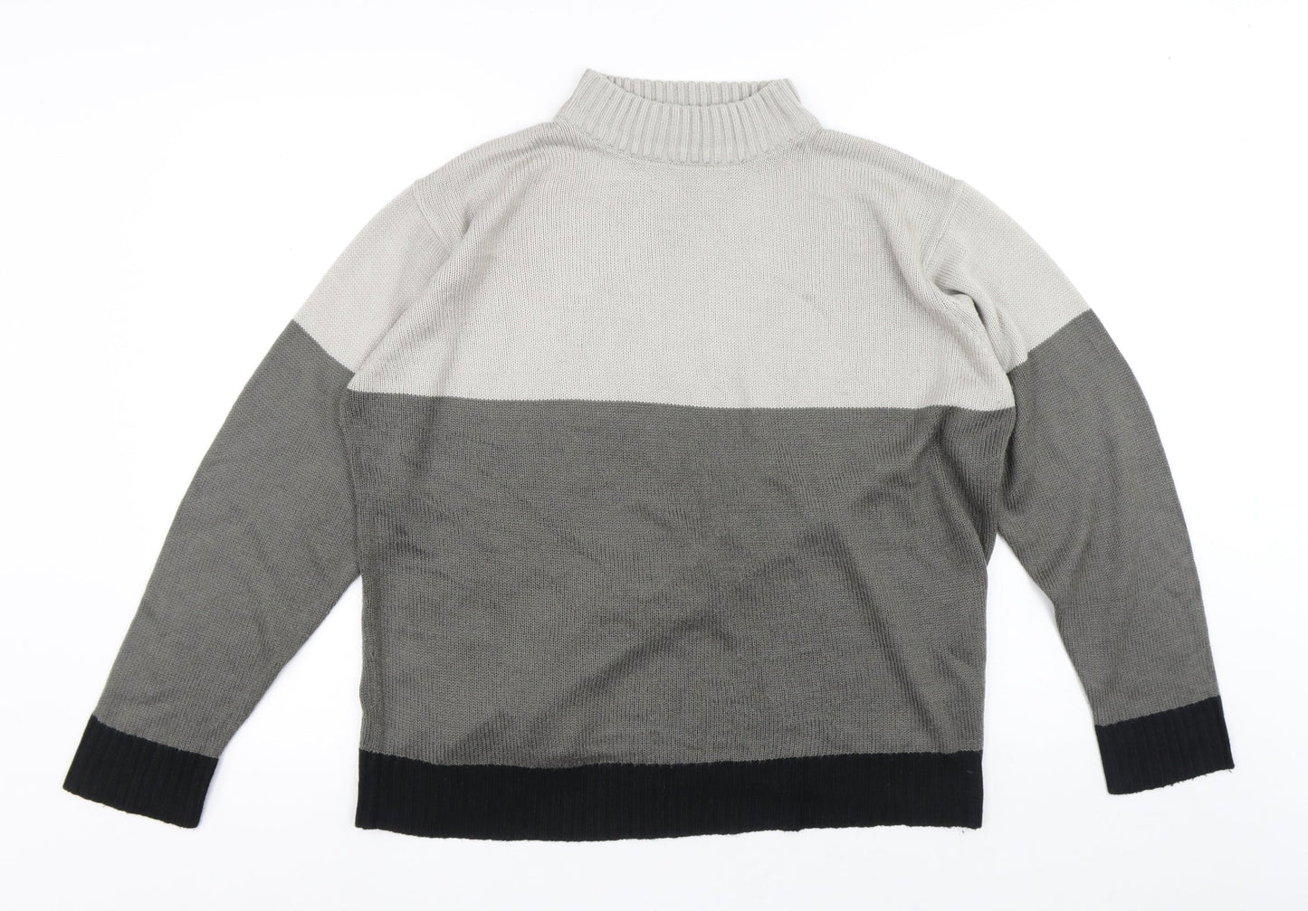 Damart Mens Grey High Neck Geometric Acrylic Pullover Jumper Size L