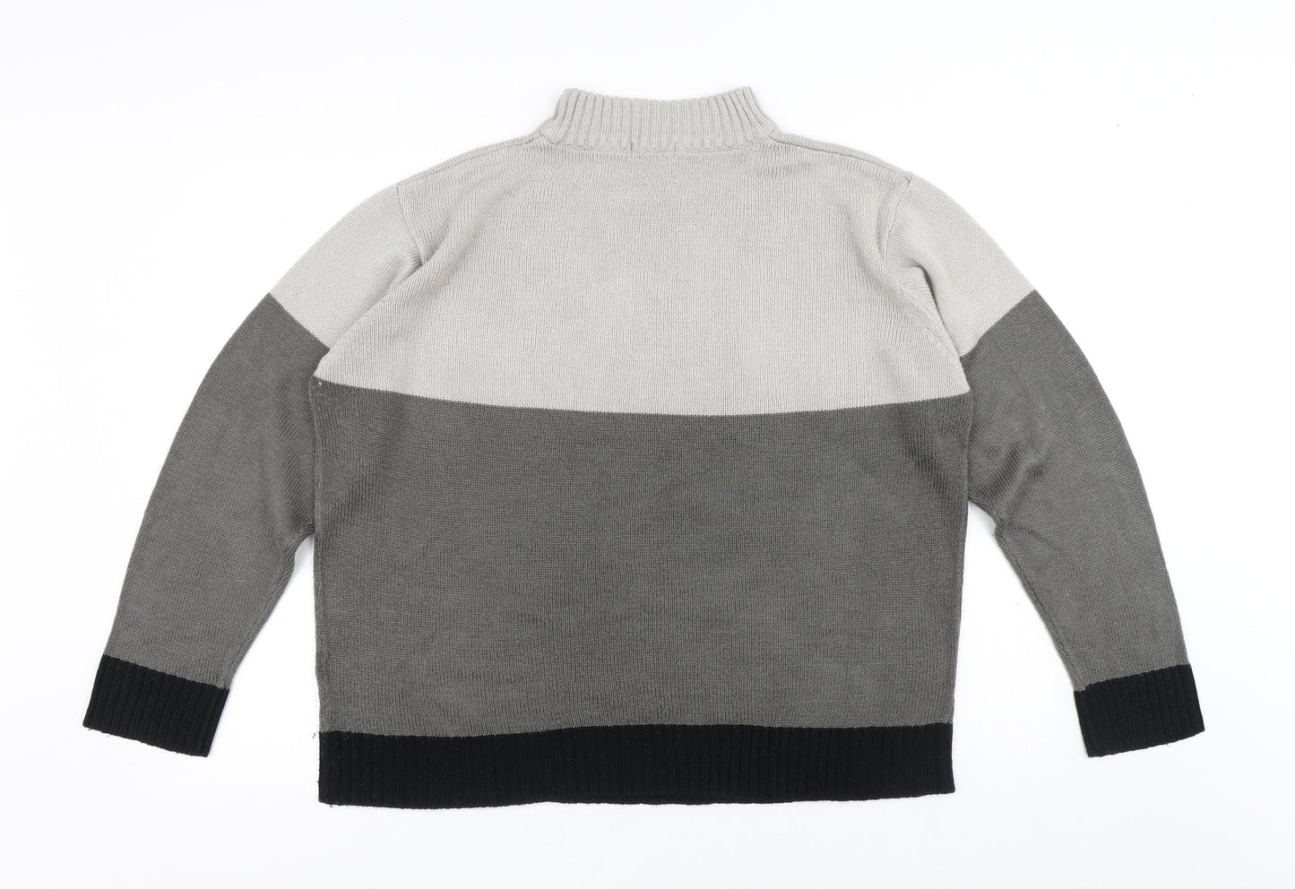Damart Mens Grey High Neck Geometric Acrylic Pullover Jumper Size L