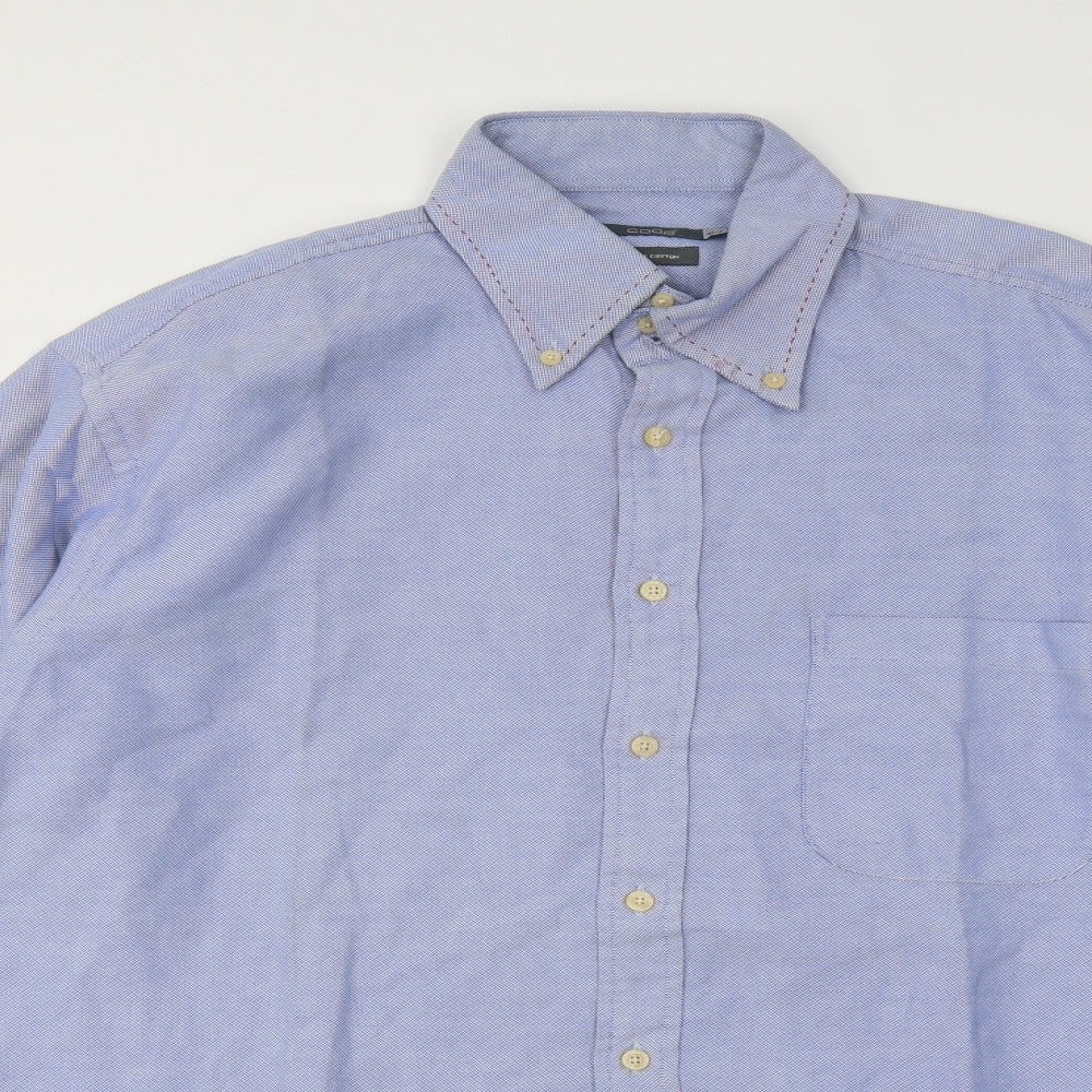 Code Mens Blue Cotton Button-Up Size 16.5 Collared Button