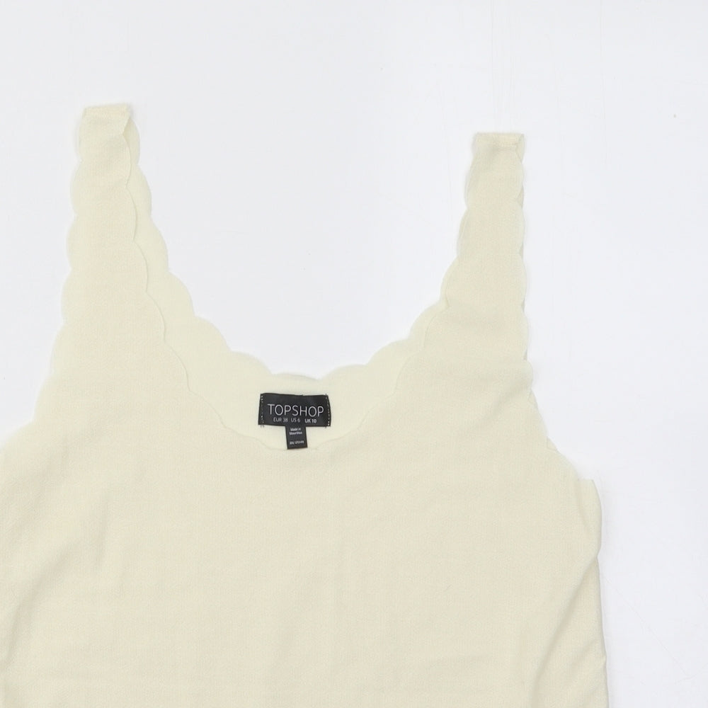 Topshop Womens Yellow Polyester Basic Tank Size 10 Round Neck