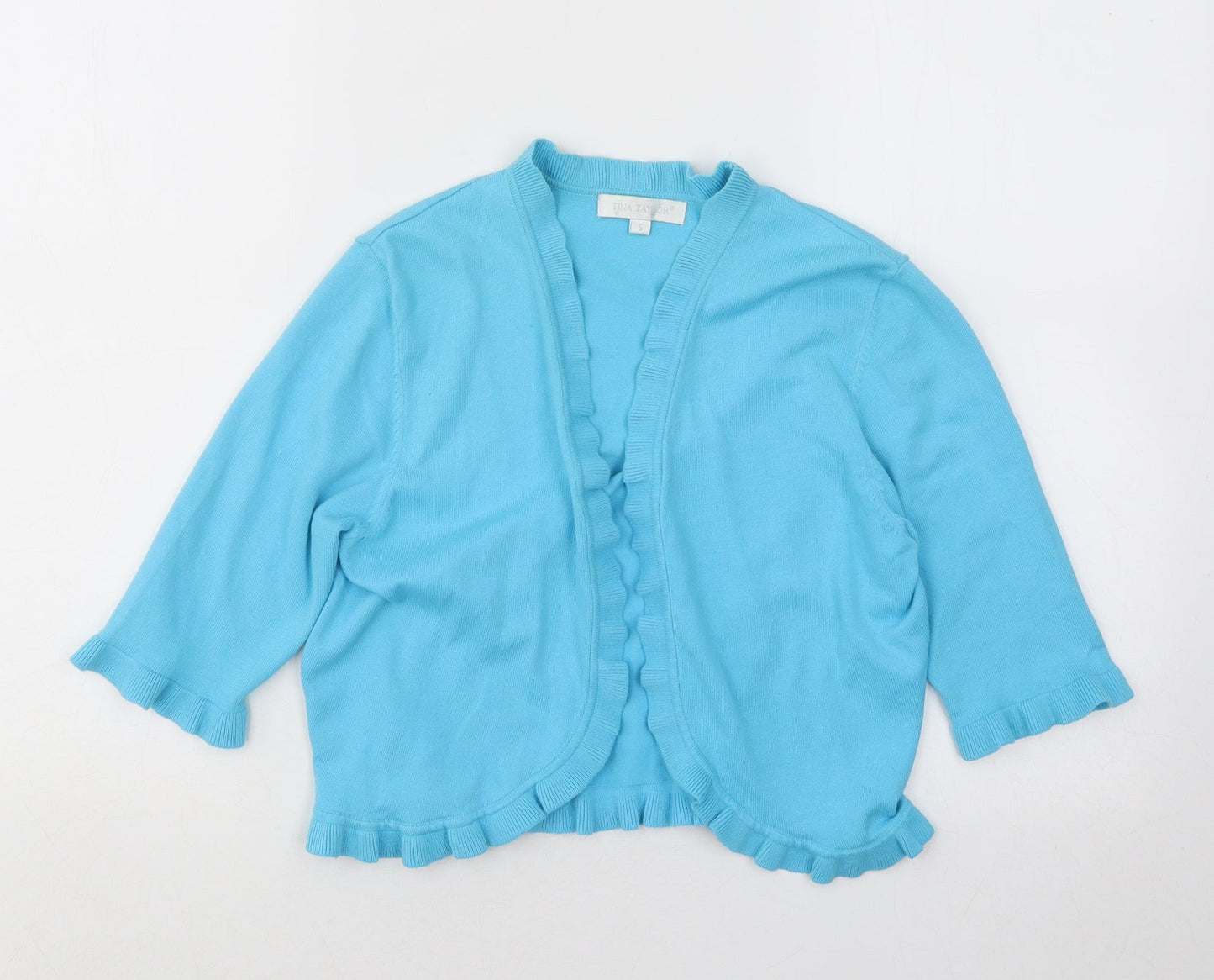 Tina Taylor Womens Blue V-Neck Cotton Cardigan Jumper Size S - Lettuce Edging