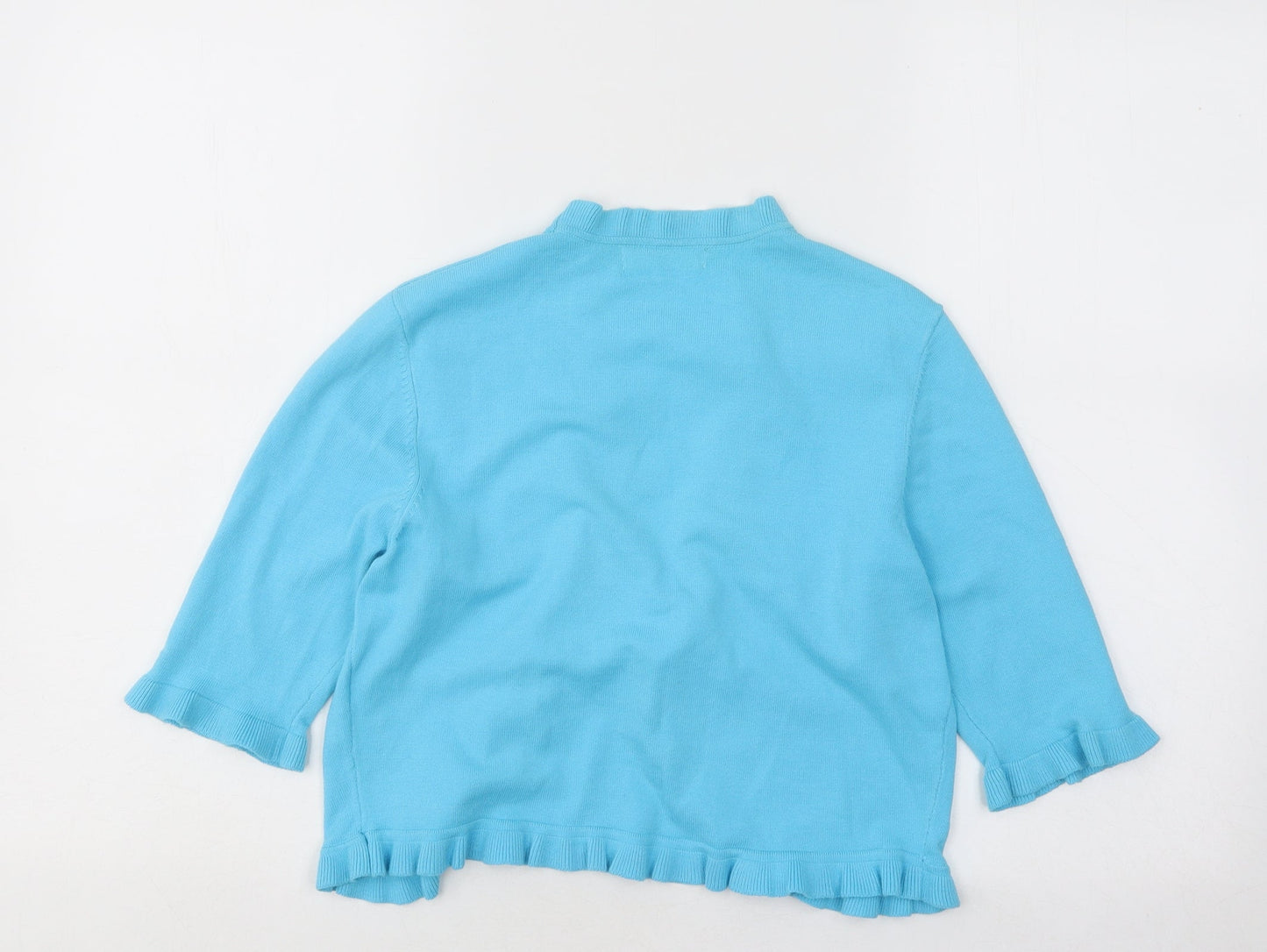 Tina Taylor Womens Blue V-Neck Cotton Cardigan Jumper Size S - Lettuce Edging