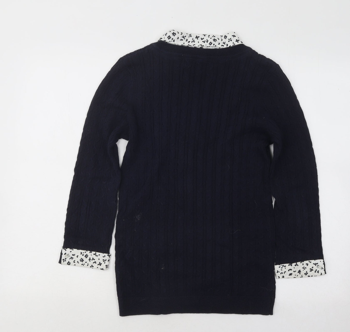 Maine Womens Blue Collared Geometric Cotton Pullover Jumper Size 10