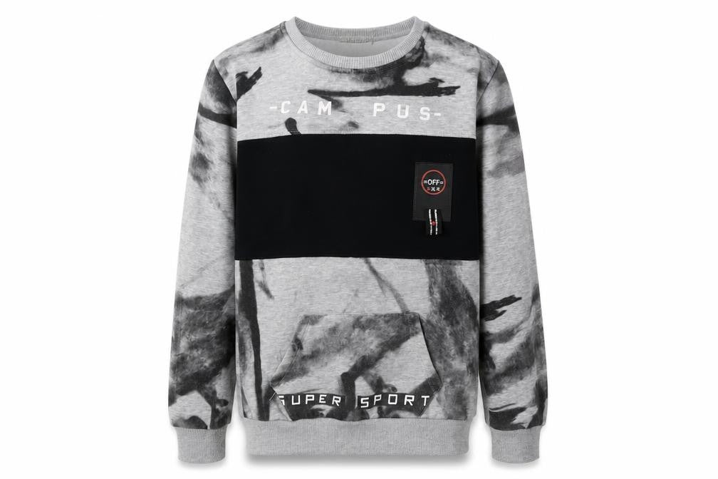 Hashtag Boys Grey Geometric Cotton Pullover Sweatshirt Size 10 Years Pullover - Campus