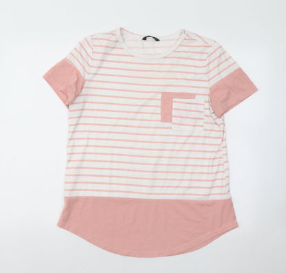SHEIN Womens Pink Striped Polyester Basic T-Shirt Size M Round Neck
