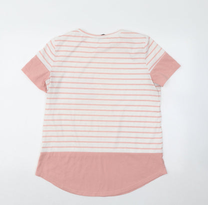 SHEIN Womens Pink Striped Polyester Basic T-Shirt Size M Round Neck