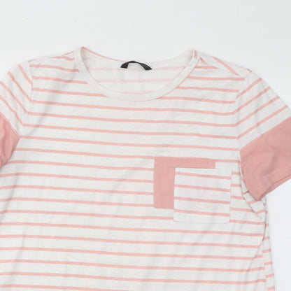 SHEIN Womens Pink Striped Polyester Basic T-Shirt Size M Round Neck