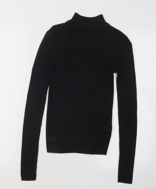 Divided by H&M Womens Black Mock Neck Viscose Pullover Jumper Size XS - Cut Out Chest