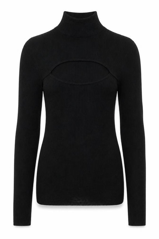 Divided by H&M Womens Black Mock Neck Viscose Pullover Jumper Size XS - Cut Out Chest