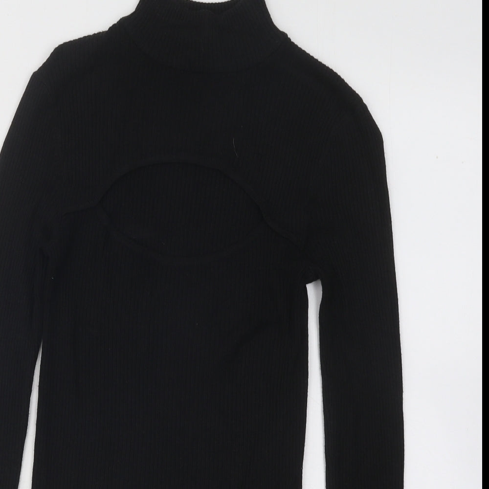 Divided by H&M Womens Black Mock Neck Viscose Pullover Jumper Size XS - Cut Out Chest