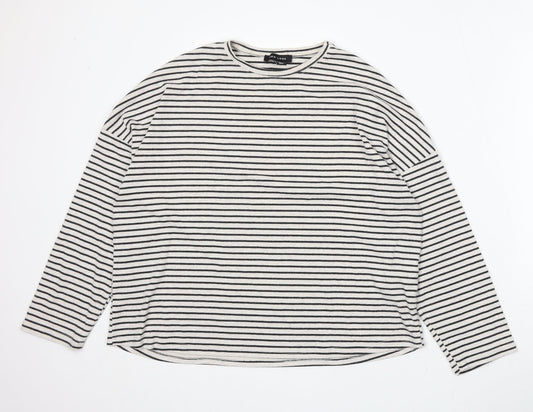 New Look Womens Beige Round Neck Striped Acrylic Pullover Jumper Size 14