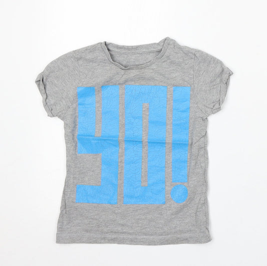 M Boys Grey Cotton Basic T-Shirt Size 5 Years Round Neck - Yo!