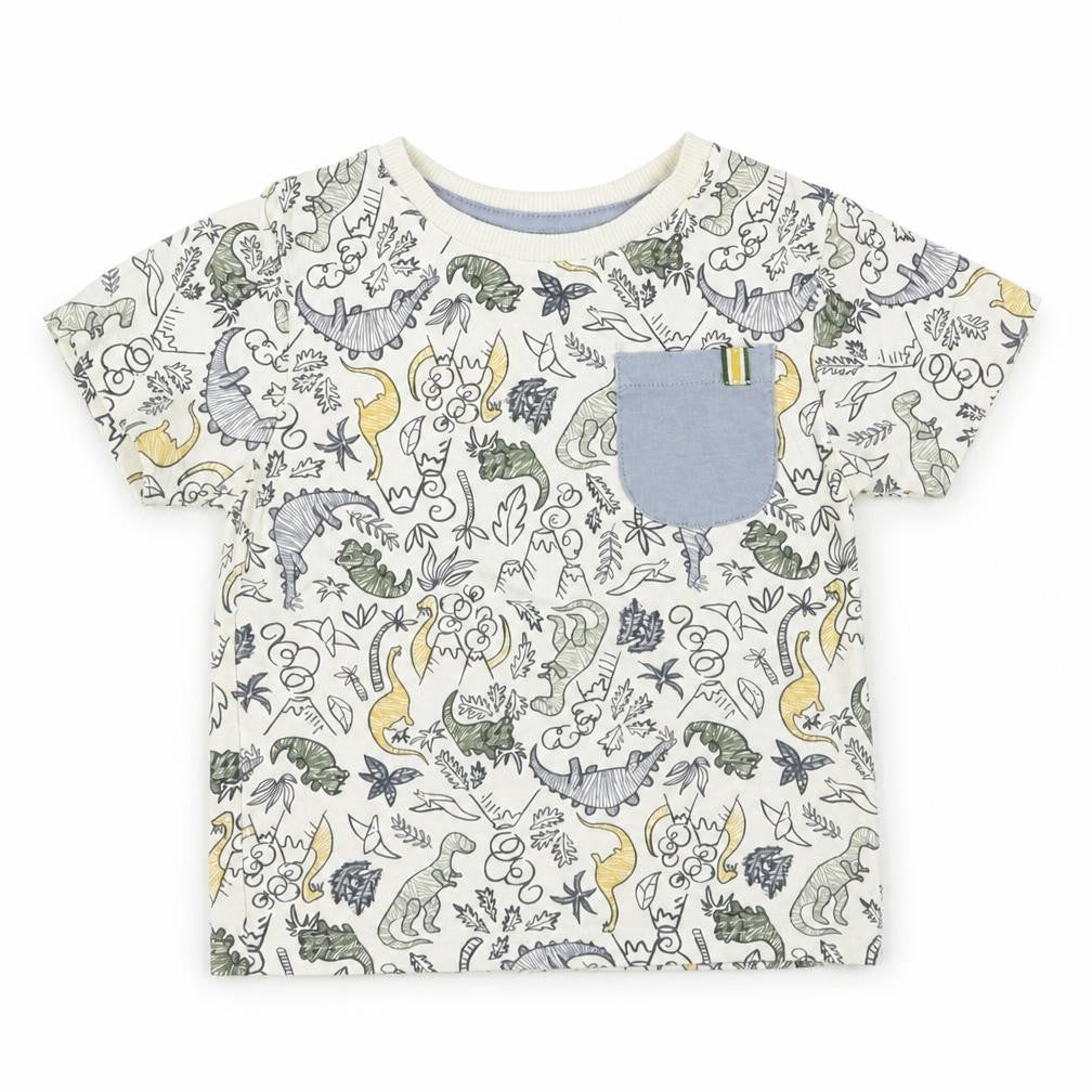 Jarvis Archer Boys White Geometric Cotton Pullover T-Shirt Size 2-3 Years Crew Neck Pullover - Dinosaur Print